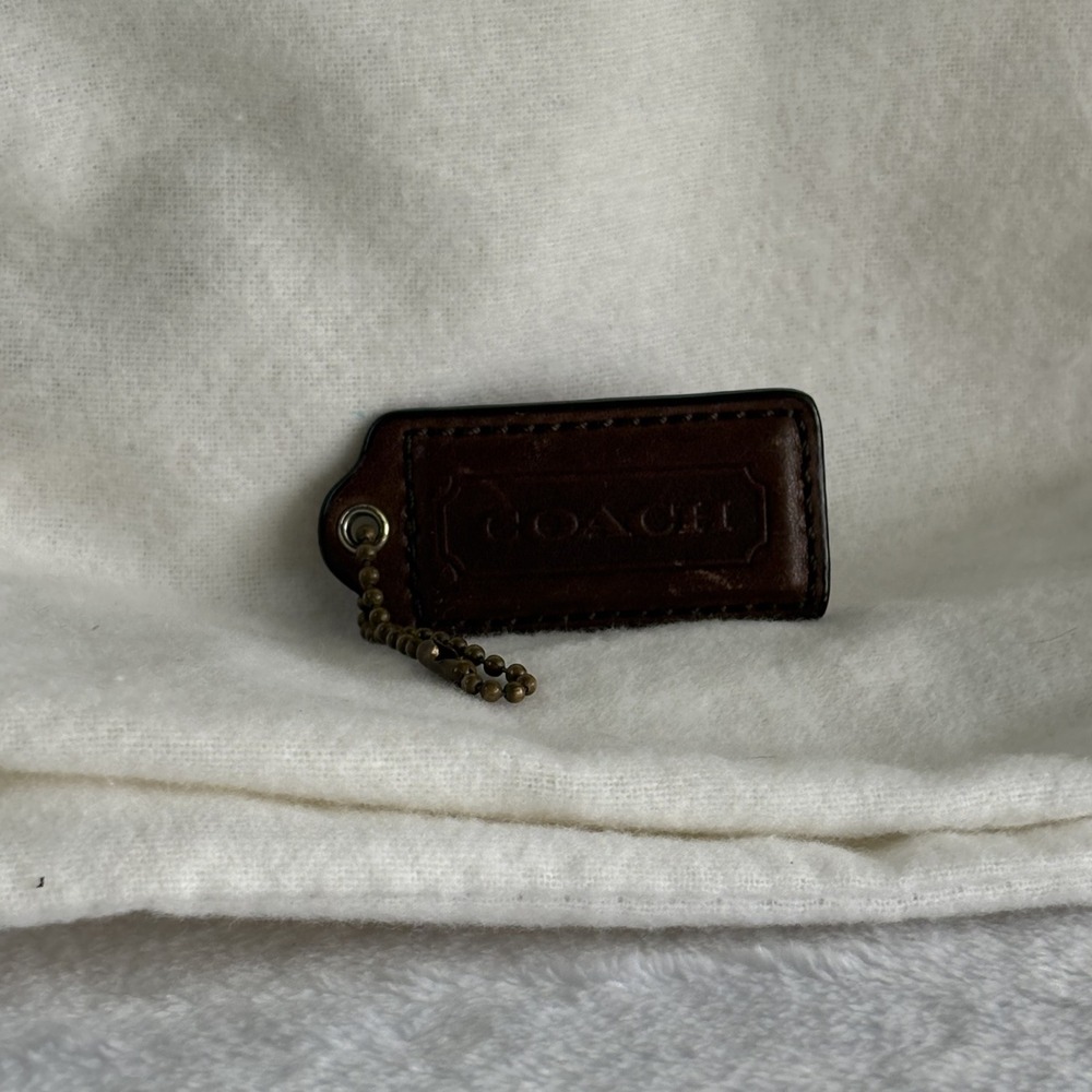 COACH 2.25" Hang Tag Fob Bag Charm Brown Leather, Brass Ball Chain